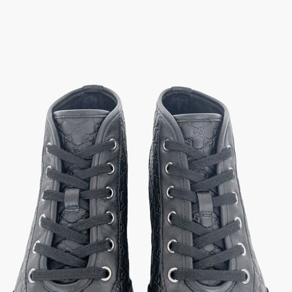 Gucci Mid Top GG Sneakers EU 38 US 8 Black Monogram Leather High Top Trainer - Picture 4 of 13
